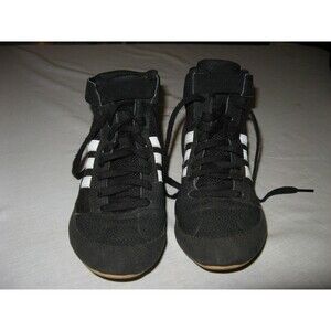 Adidas Boys Size 5 Black Lace Up Mid Top Wrestling Shoes YYA 606001 Pretty Nice